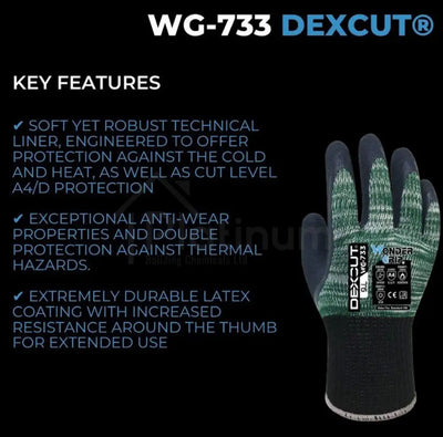 Wonder Grip WG-733 DEXCUT® - Cut, Heat & Cold Resistant Gloves (Latex Palm) - ISO Cut Level D