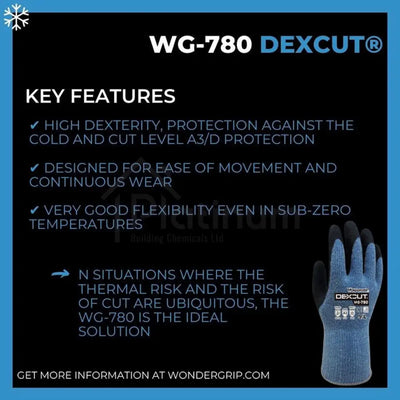 Wonder Grip WG-780 DEXCUT® - Cut Resistant Thermal Gloves (Nitrile Palm) - ISO Cut Level D