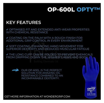 Wonder Grip OP-600L OPTY™ - Chemical Resistant Gloves (PVC Coated)