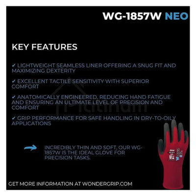 Wonder Grip WG-1857W NEO - Ultra Lightweight Gloves (Nitrile Palm)