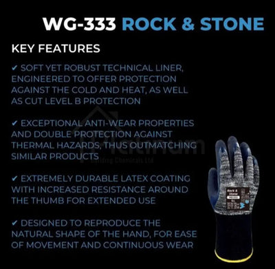 Wonder Grip WG-333 ROCK & STONE - Heavy Duty Grip Gloves (Latex Palm)