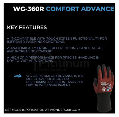 Wonder Grip WG-360R COMFORT ADVANCE - General Purpose Gloves (Latex Palm)