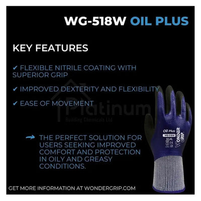 Wonder Grip WG-518W OIL PLUS - Oil Resistant Gloves (Nitrile Palm)