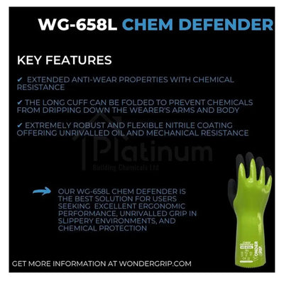Wonder Grip WG-658L CHEM DEFENDER - Chemical Resistant Gloves (Nitrile Palm)